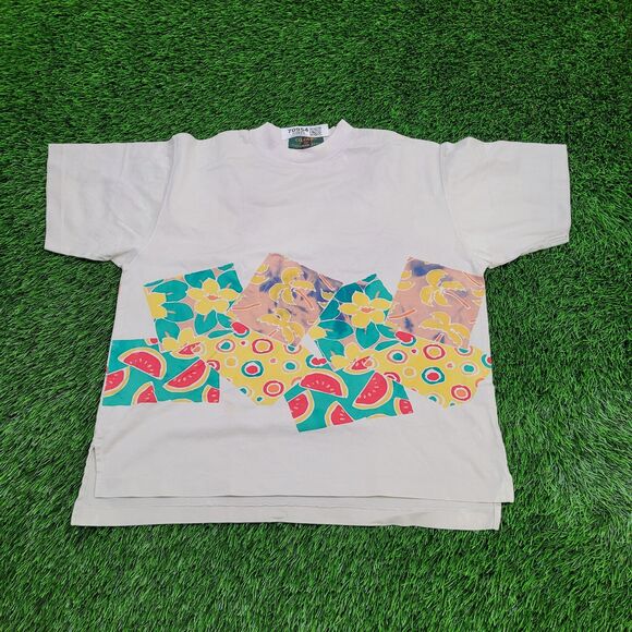 Vintage Watermelon Floral Shirt Womens Medium 21x22 White - Picture 1 of 13